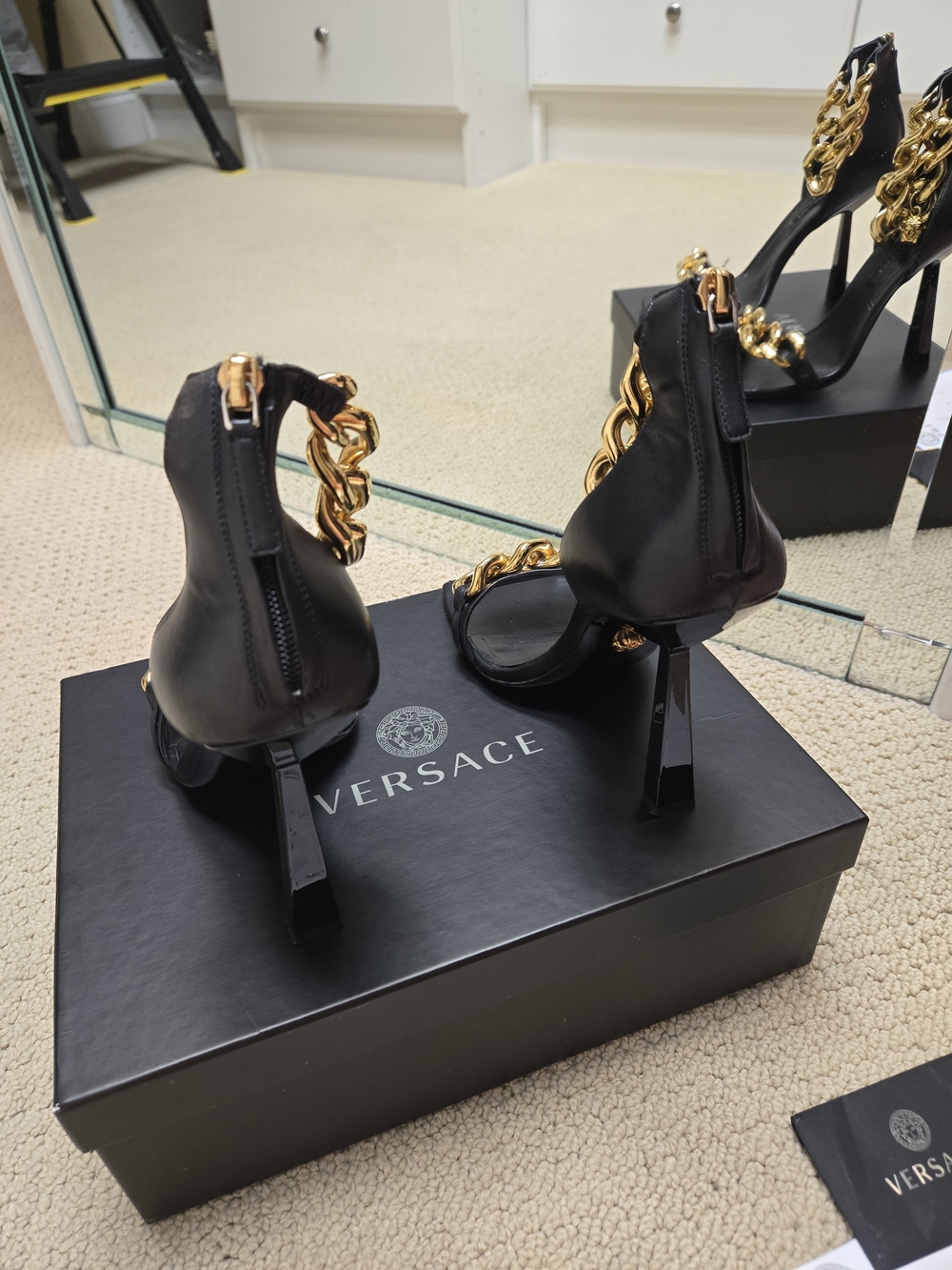 Versace Black Leather Chain-Embellished High Heel Sandals - Picture 2 of 5